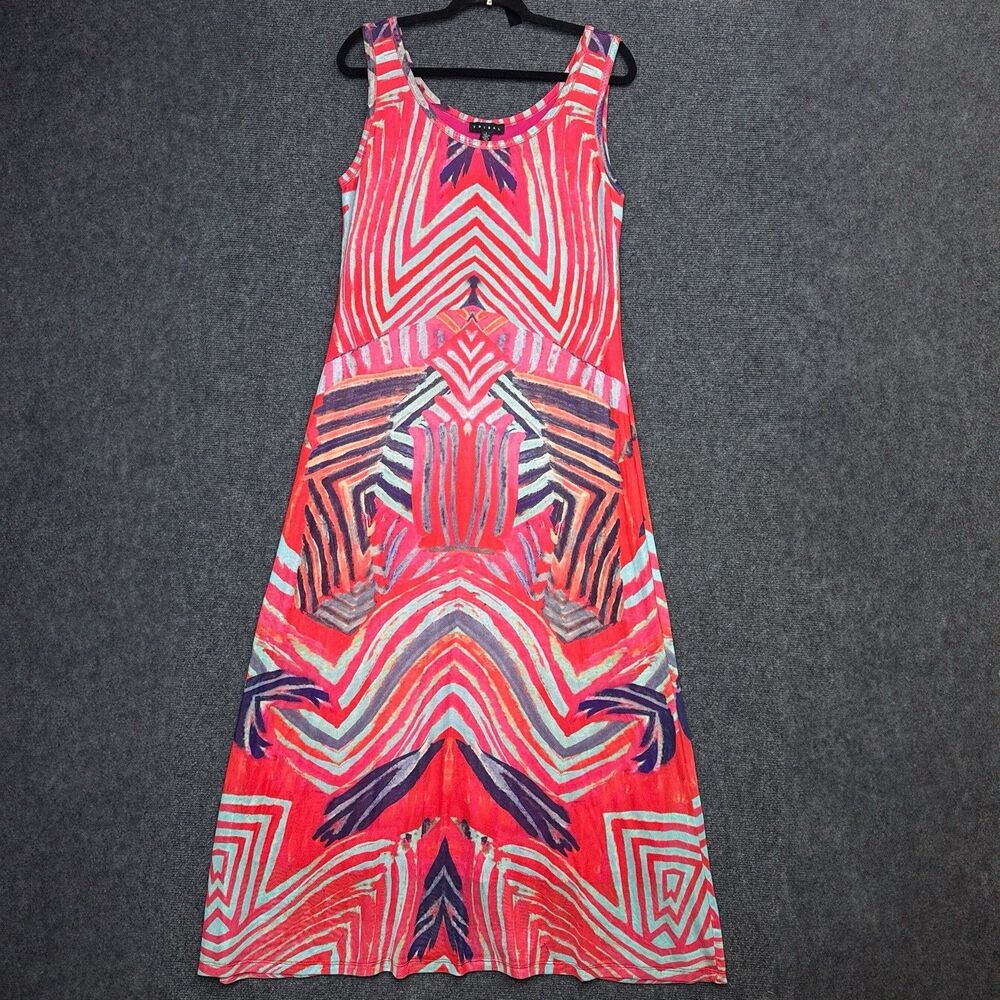 Women’s Summer Sleeveless Mesh Tribal Geometric Print Maxi Dress Art To Wear L